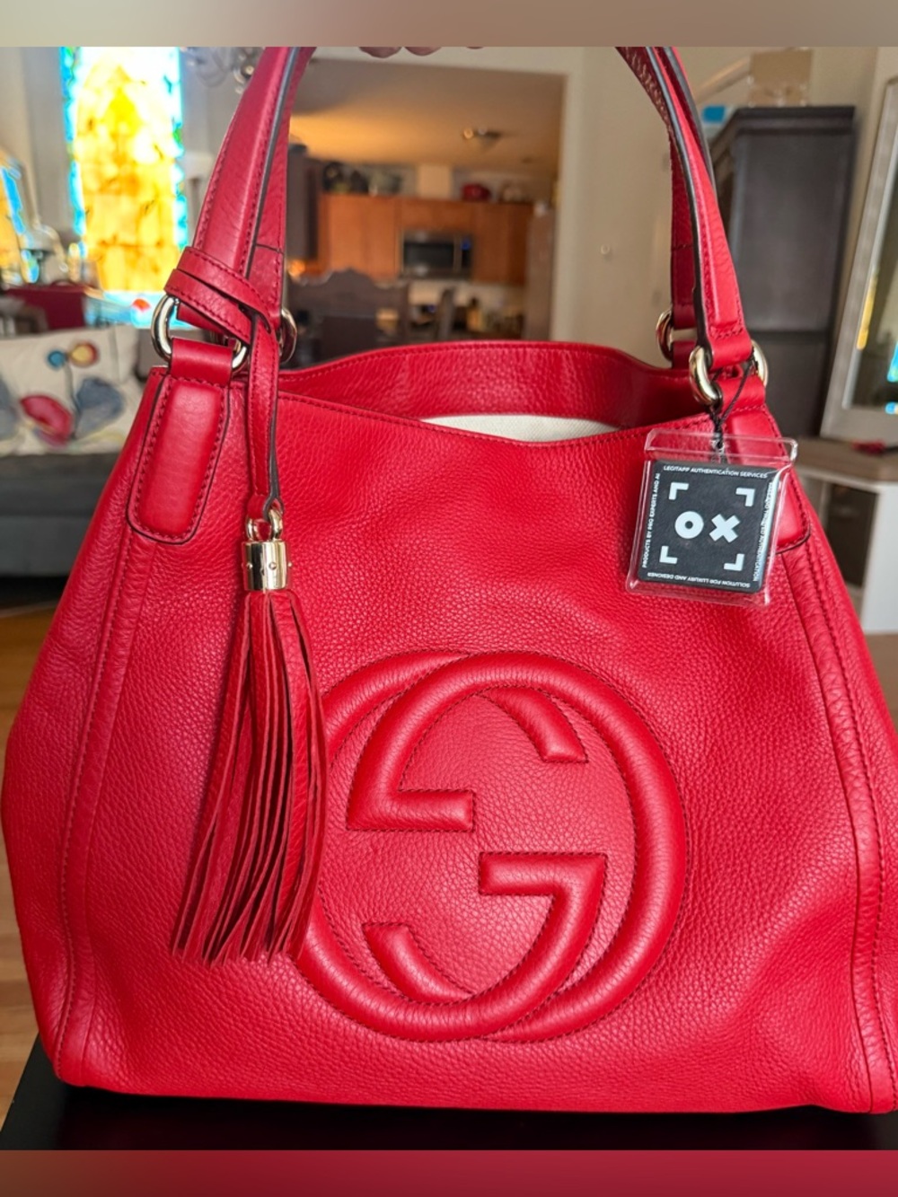 Gucci Red Leather Soho Bag with Embossed GG - Picture 7 of 12